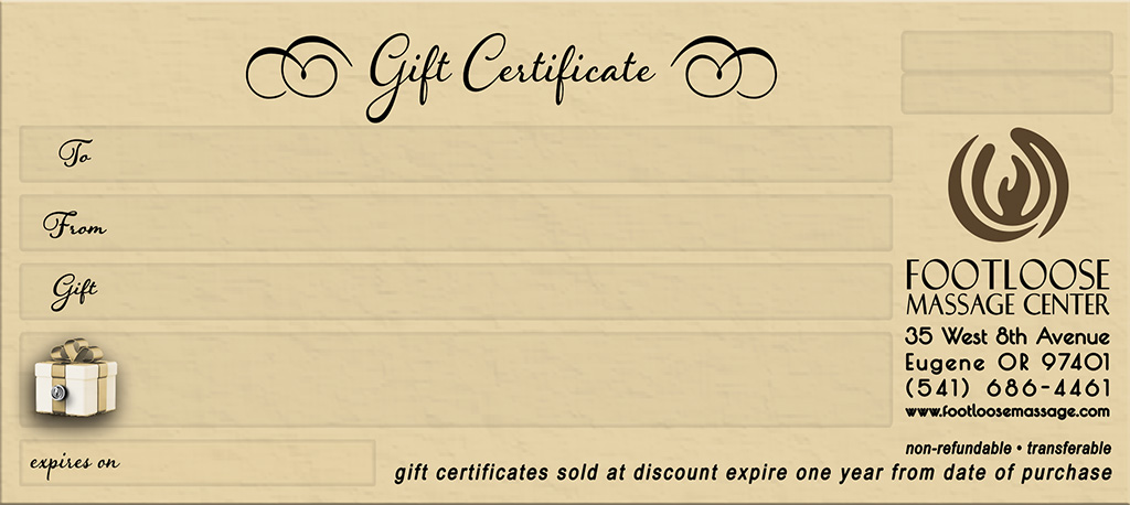 Footloose gift certificate (sample) for 2025 - transferable, non-refundable, expire one year after purchase
