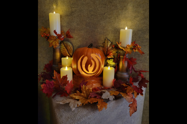 Footloose Halloween pumpkin arrangement with candles